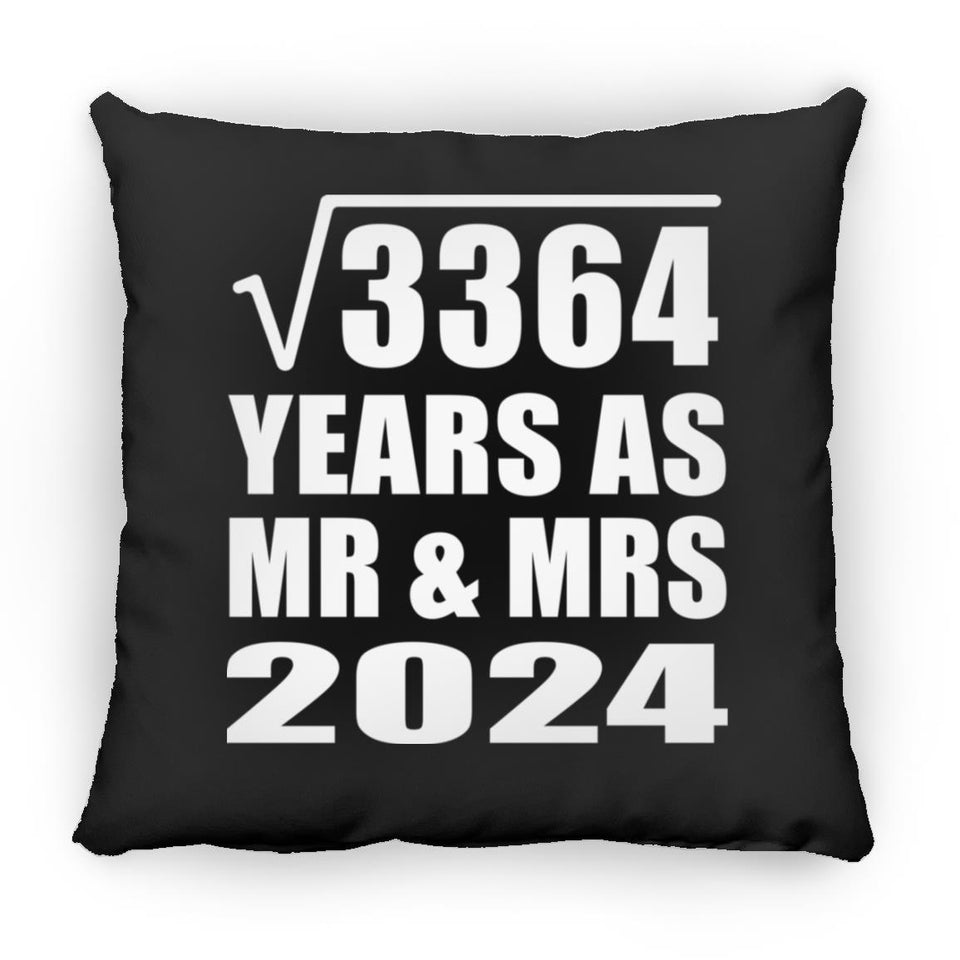 58th Anniversary Square Root of 3364 Years As Mr & Mrs 2024 - Throw Pillow Black
