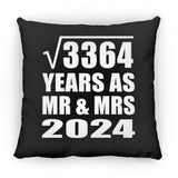 58th Anniversary Square Root of 3364 Years As Mr & Mrs 2024 - Throw Pillow Black