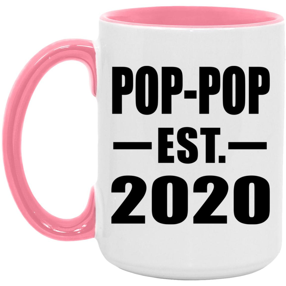 Pop-Pop Established EST. 2020 - 15oz Accent Mug Pink