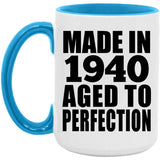 84th Birthday Made In 1940 Aged to Perfection - 15oz Accent Mug Blue