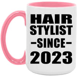 Hair Stylist Since 2023 - 15oz Accent Mug Pink