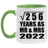 16th Anniversary Square Root of 256 Years As Mr & Mrs 2022 - 11oz Accent Mug Green