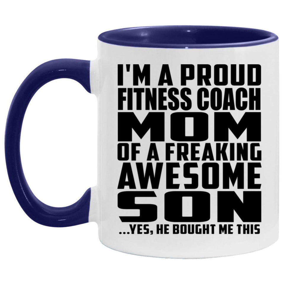 Proud Fitness Coach Mom Of Awesome Son - 11oz Accent Mug Purple