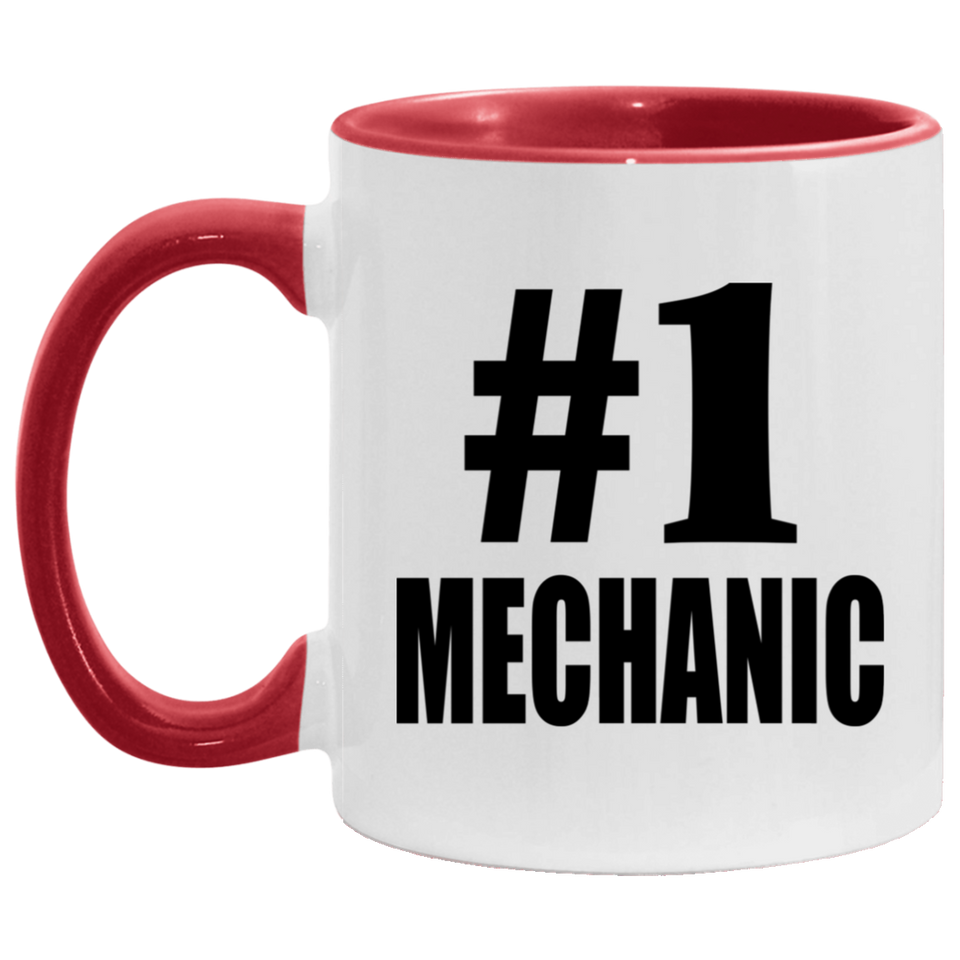 Number One #1 Mechanic - 11oz Accent Mug Red