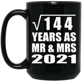12th Anniversary Square Root of 144 Years As Mr & Mrs 2021 - 15oz Coffee Mug Black