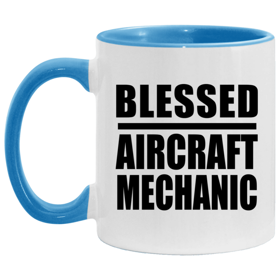 Blessed Aircraft Mechanic - 11oz Accent Mug Blue