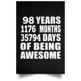 98th Birthday 98 Years 1176 Months 35794 Days Of Awesome - Poster Portrait