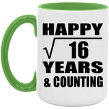 Happy 4th Anniversary Square Root of 16 Years & Counting - 15oz Accent Mug Green