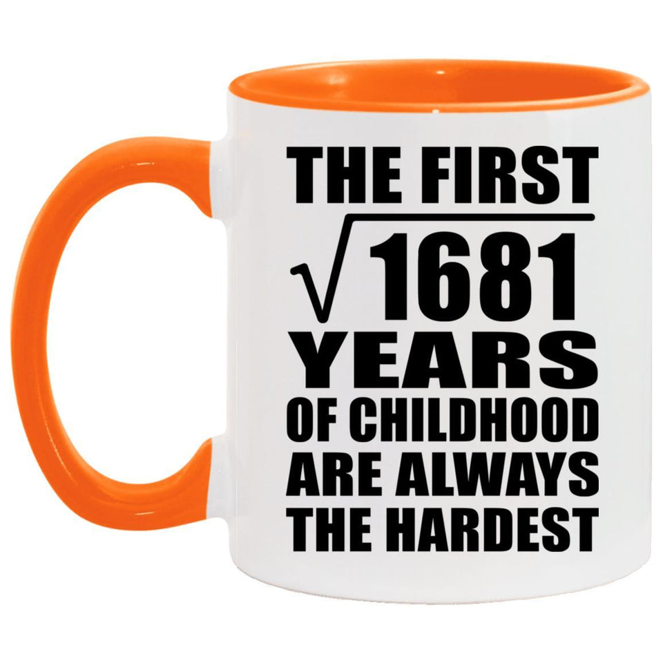41st Birthday Square Root of 1681 Years of Childhood - 11oz Accent Mug Orange