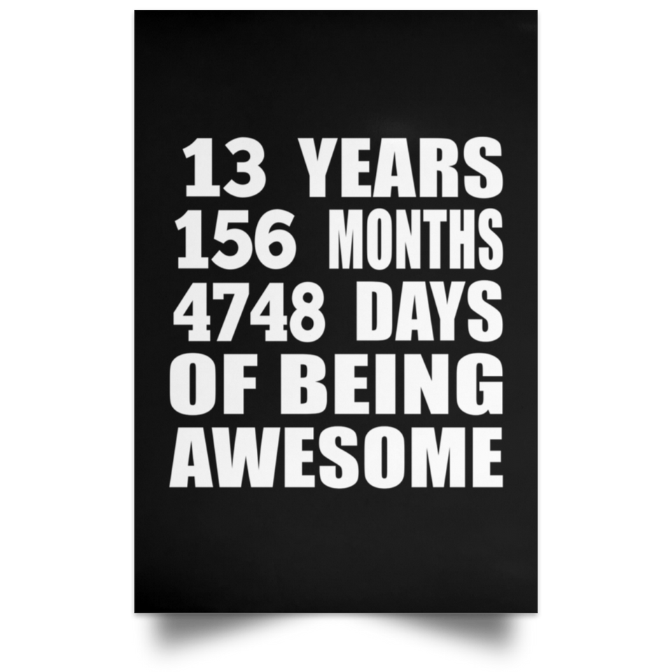 13th Birthday 13 Years 156 Months 4748 Days Of Awesome - Poster Portrait