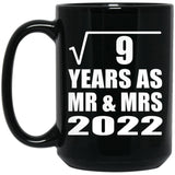 3rd Anniversary Square Root of 9 Years As Mr & Mrs 2022 - 15oz Coffee Mug Black