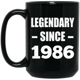 38th Birthday Legendary Since 1986 - 15oz Coffee Mug Black