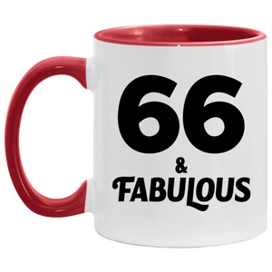66th Birthday 66 & Fabulous - 11oz Accent Mug Red