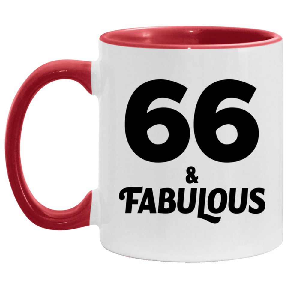 66th Birthday 66 & Fabulous - 11oz Accent Mug Red