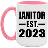 Janitor Established EST. 2023 - 15oz Accent Mug Pink