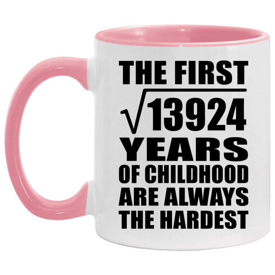 118th Birthday Square Root of 13924 Years of Childhood - 11oz Accent Mug Pink