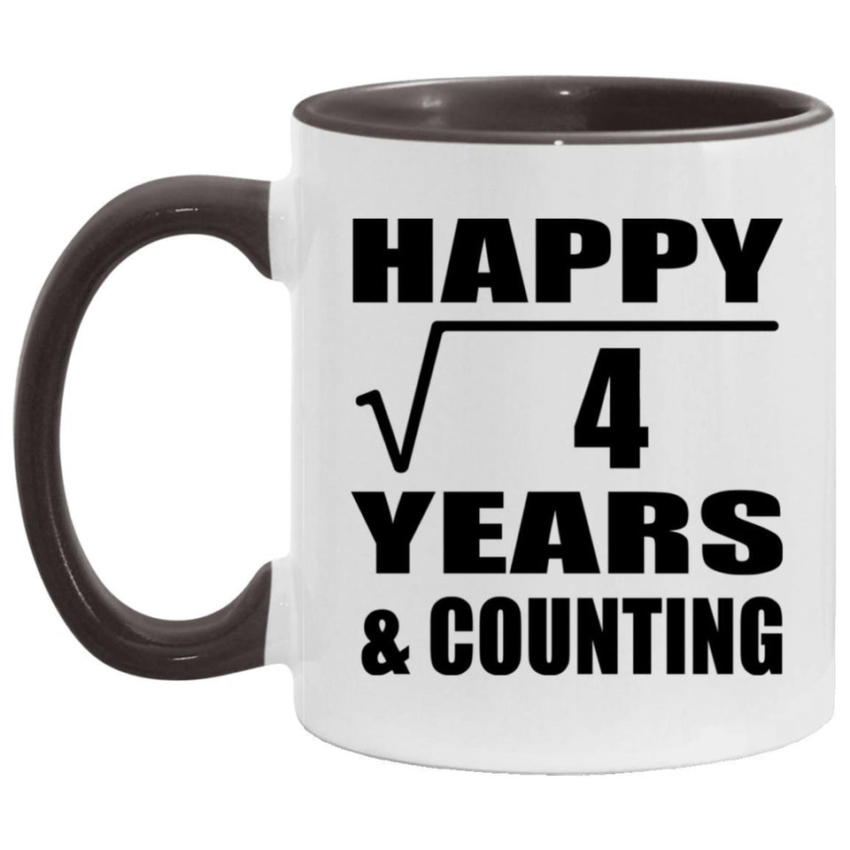 Happy 2nd Anniversary Square Root of 4 Years & Counting - 11oz Accent Mug Black