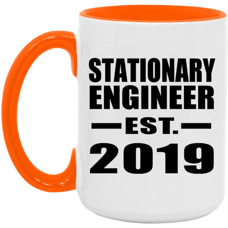 Stationary Engineer Established EST. 2019 - 15oz Accent Mug Orange