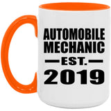 Automobile Mechanic Established EST. 2019 - 15oz Accent Mug Orange
