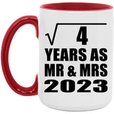 2nd Anniversary Square Root of 4 Years As Mr & Mrs 2023 - 15oz Accent Mug Red