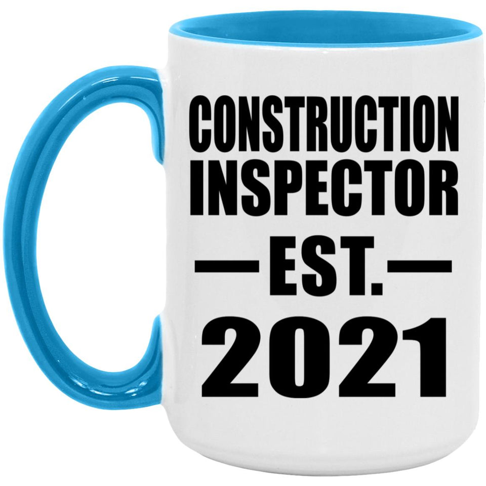 Construction Inspector Established EST. 2021 - 15oz Accent Mug Blue