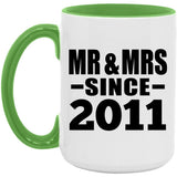13th Anniversary Mr & Mrs Since 2011 - 15oz Accent Mug Green
