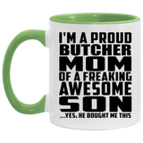 Proud Butcher Mom Of Awesome Son - 11oz Accent Mug Green