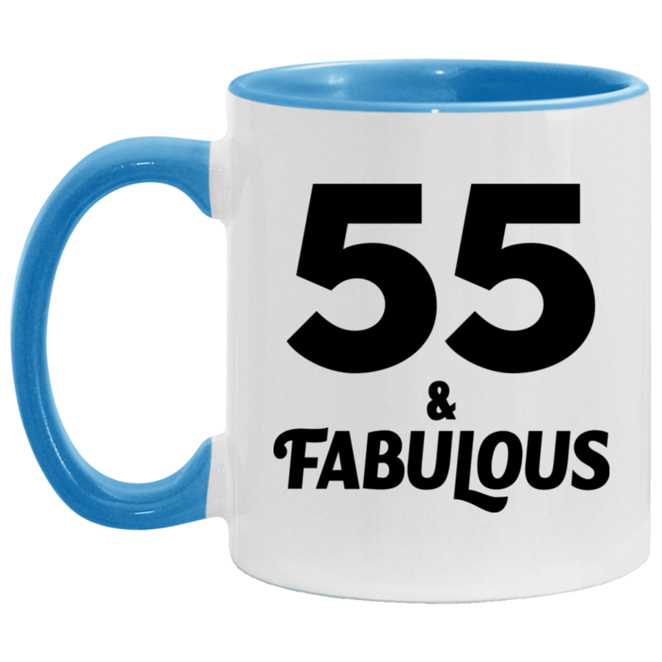 55th Birthday 55 & Fabulous - 11oz Accent Mug Blue