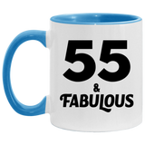 55th Birthday 55 & Fabulous - 11oz Accent Mug Blue