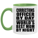 Corrections Officer By Day World's Best Mom By Night - 11oz Accent Mug Green