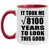 90th Birthday Took Square Root of 8100 Years To Look Good - 11oz Accent Mug Red