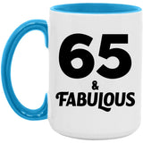 65th Birthday 65 & Fabulous - 15oz Accent Mug Blue