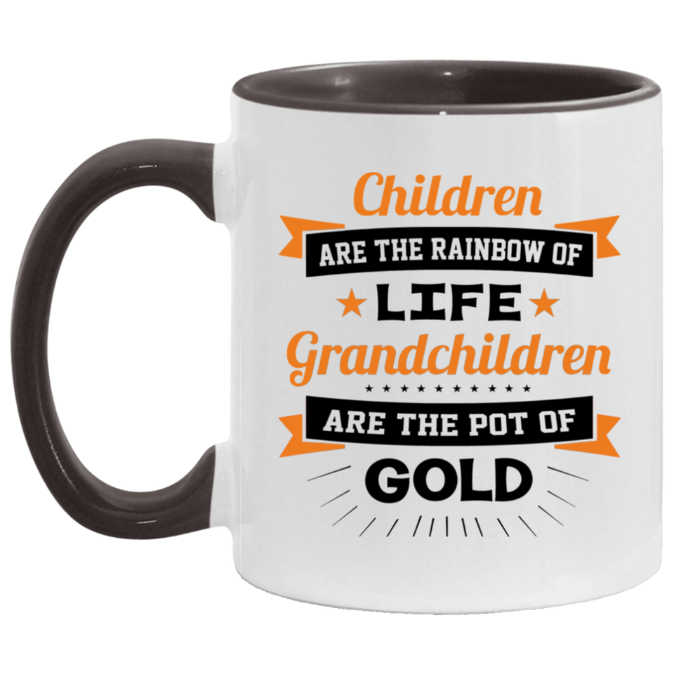 Children Are Rainbow Of Life, Grandchildren Are Pot Of Gold - 11oz Accent Mug Black