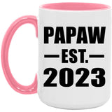 Papaw Established EST. 2023 - 15oz Accent Mug Pink
