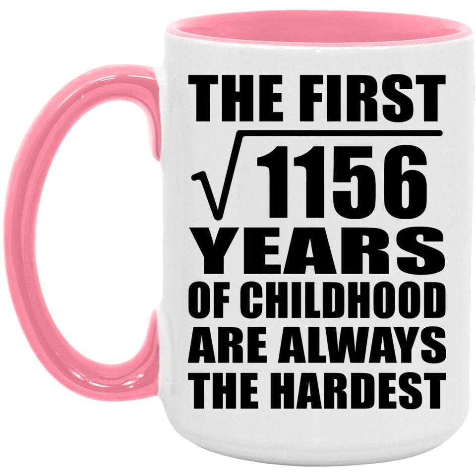 34th Birthday Square Root of 1156 Years of Childhood - 15oz Accent Mug Pink