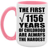 34th Birthday Square Root of 1156 Years of Childhood - 15oz Accent Mug Pink
