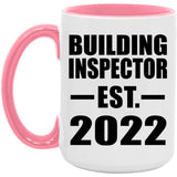 Building Inspector Established EST. 2022 - 15oz Accent Mug Pink