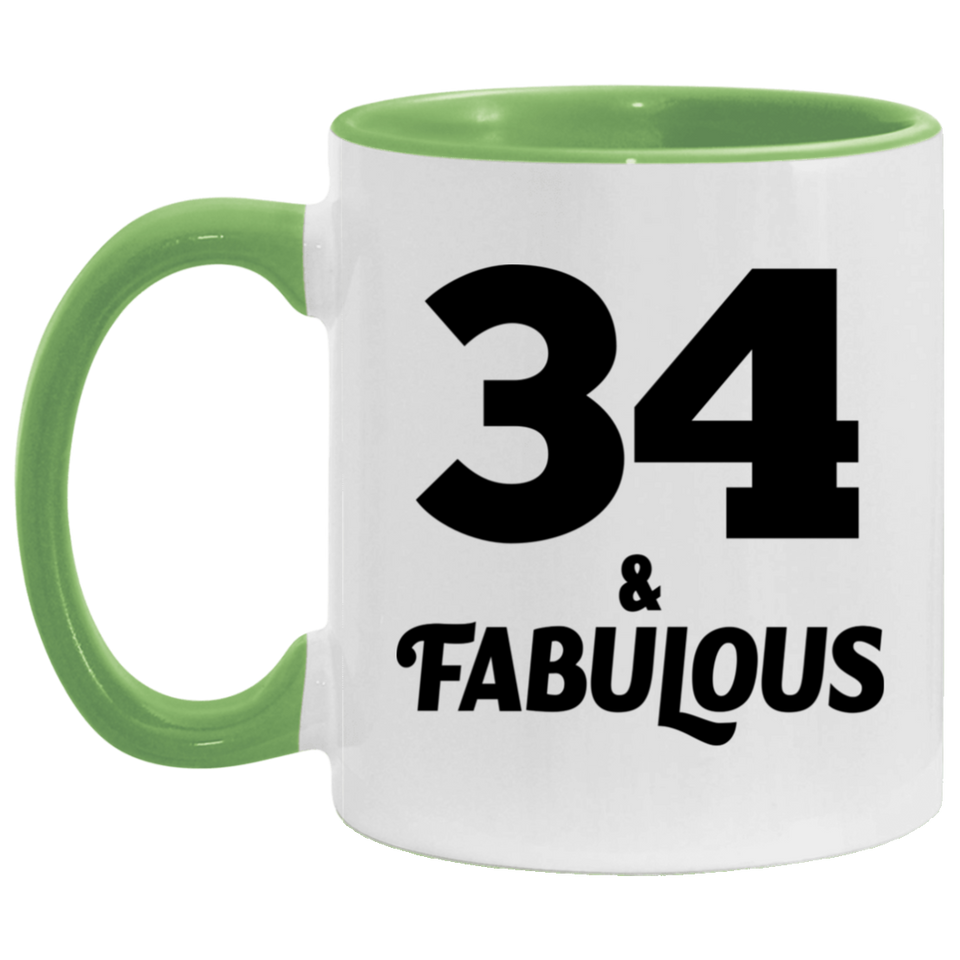 34th Birthday 34 & Fabulous - 11oz Accent Mug Green
