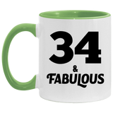 34th Birthday 34 & Fabulous - 11oz Accent Mug Green