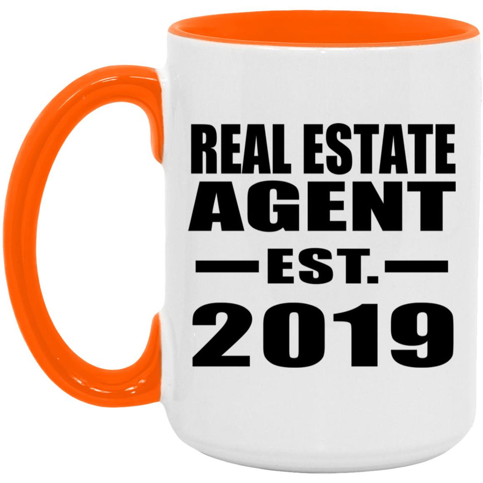 Real Estate Agent Established EST. 2019 - 15oz Accent Mug Orange