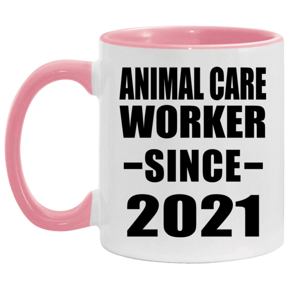 Animal Care Worker Since 2021 - 11oz Accent Mug Pink
