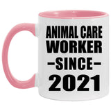 Animal Care Worker Since 2021 - 11oz Accent Mug Pink