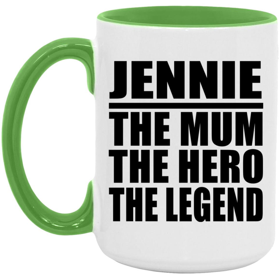 Jennie The Mum The Hero The Legend - 15oz Accent Mug Green