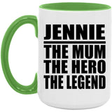 Jennie The Mum The Hero The Legend - 15oz Accent Mug Green
