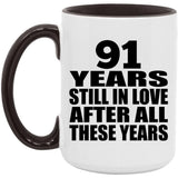 91st Anniversary 91 Years Still In Love After These Years - 15oz Accent Mug Black