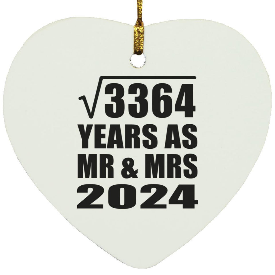 58th Anniversary Square Root of 3364 Years As Mr & Mrs 2024 - Heart Ornament