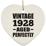 96th Birthday Vintage 1928 Aged Perfectly - Heart Ornament