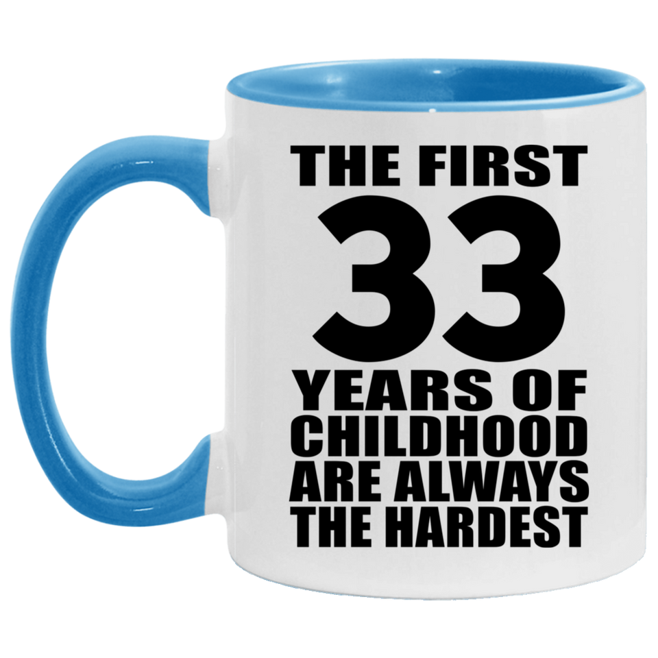 33rd Birthday First 33 Years of Childhood Are The Hardest - 11oz Accent Mug Blue