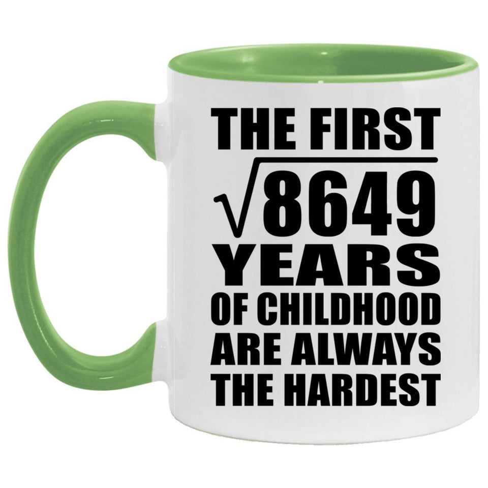 93rd Birthday Square Root of 8649 Years of Childhood - 11oz Accent Mug Green