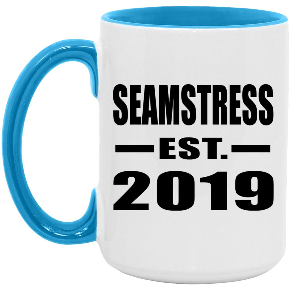 Seamstress Established EST. 2019 - 15oz Accent Mug Blue